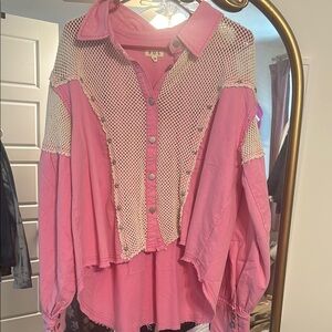 POL Pink Cream Button Down Notched Collar Blouse nwot